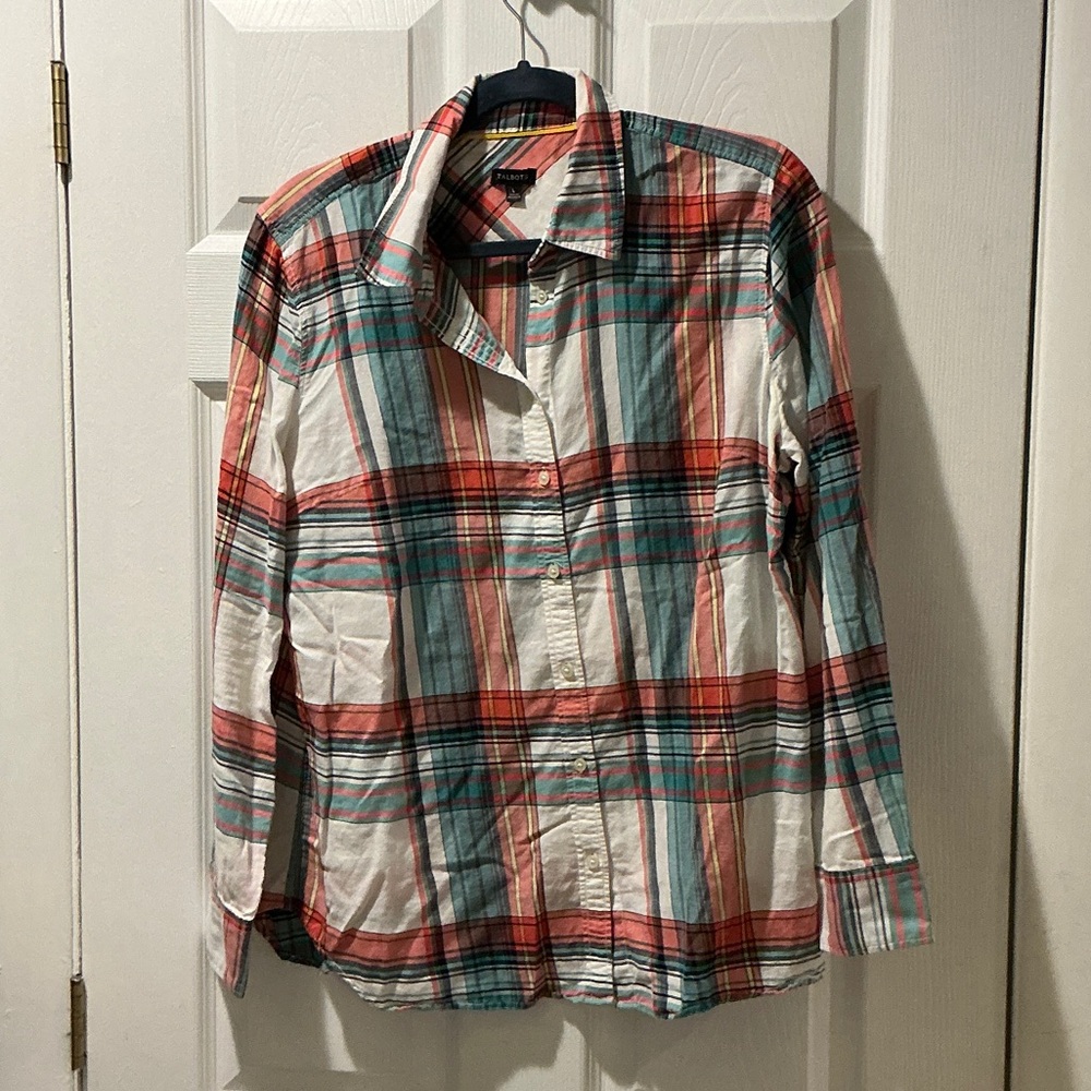 Talbots Woman’s Multicolor Plaid Button Down Shirt Size Large